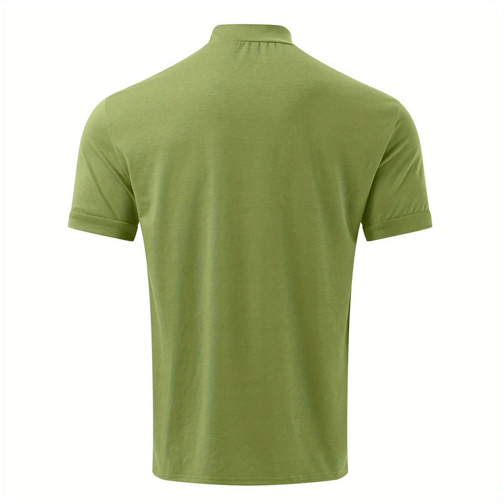 solid color mens short sleeve turtleneck stretch comfy t shirt summer streetwear details 6