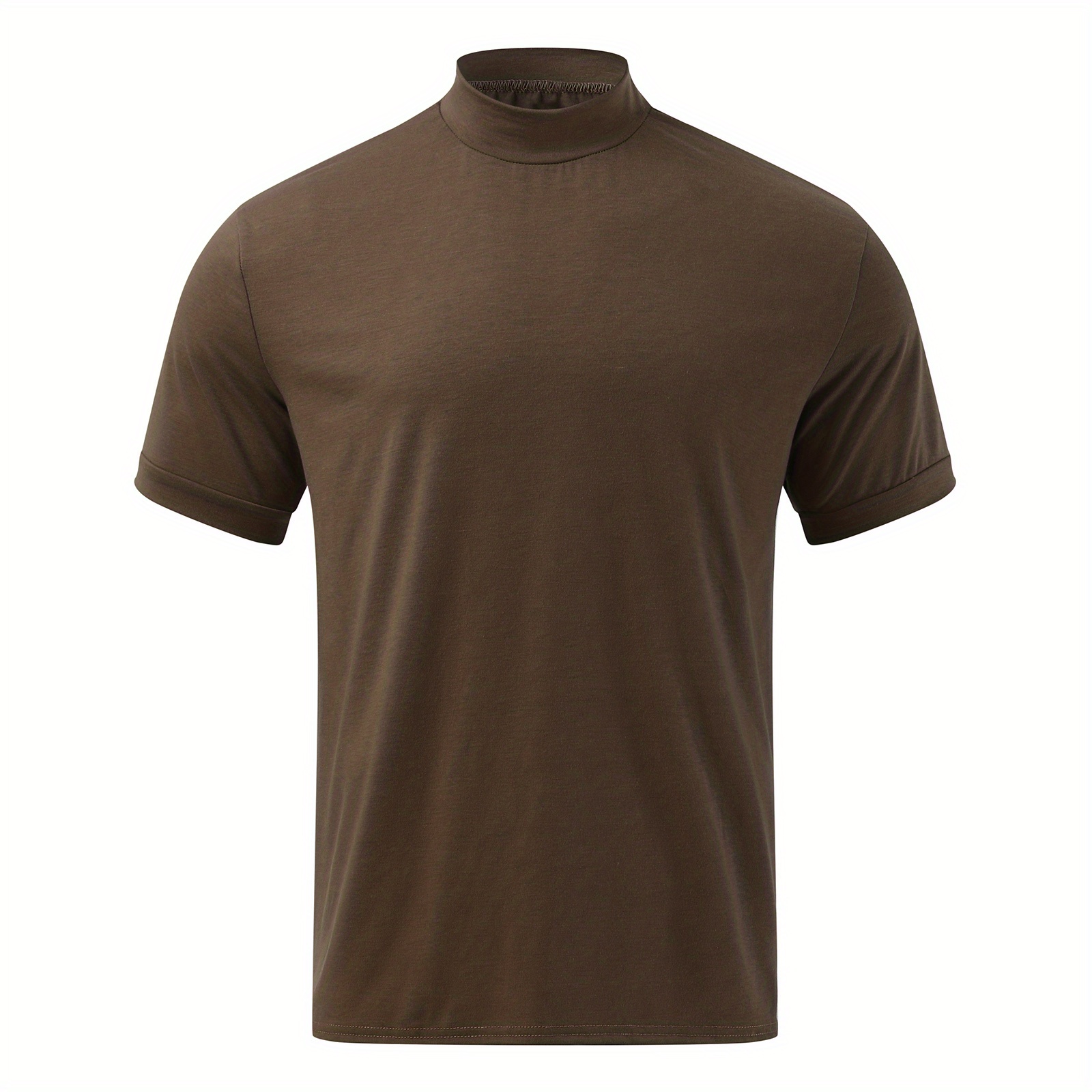 solid color mens short sleeve turtleneck stretch comfy t shirt summer streetwear details 7