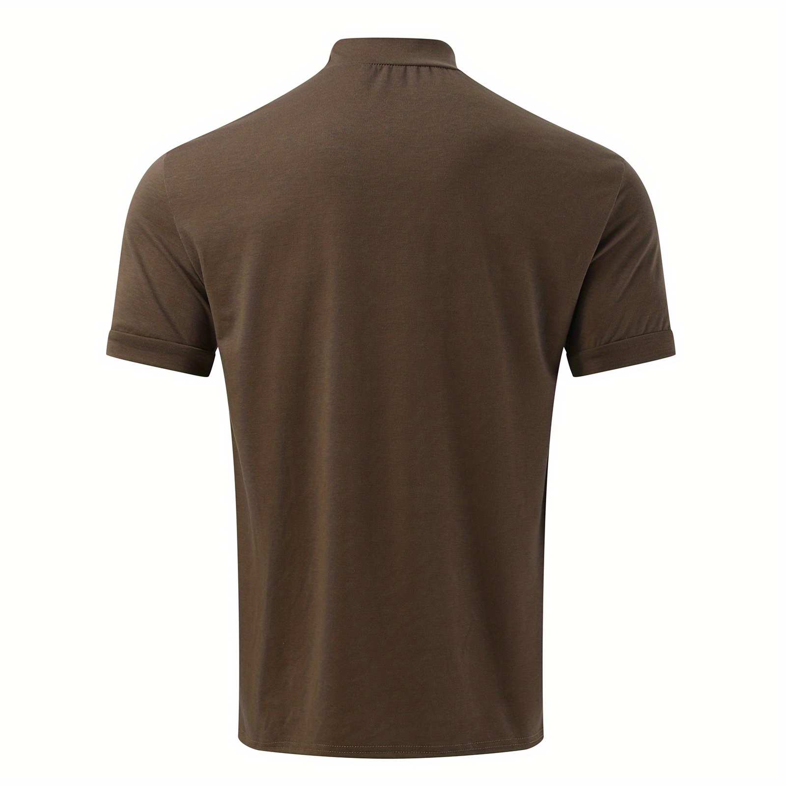 solid color mens short sleeve turtleneck stretch comfy t shirt summer streetwear details 8