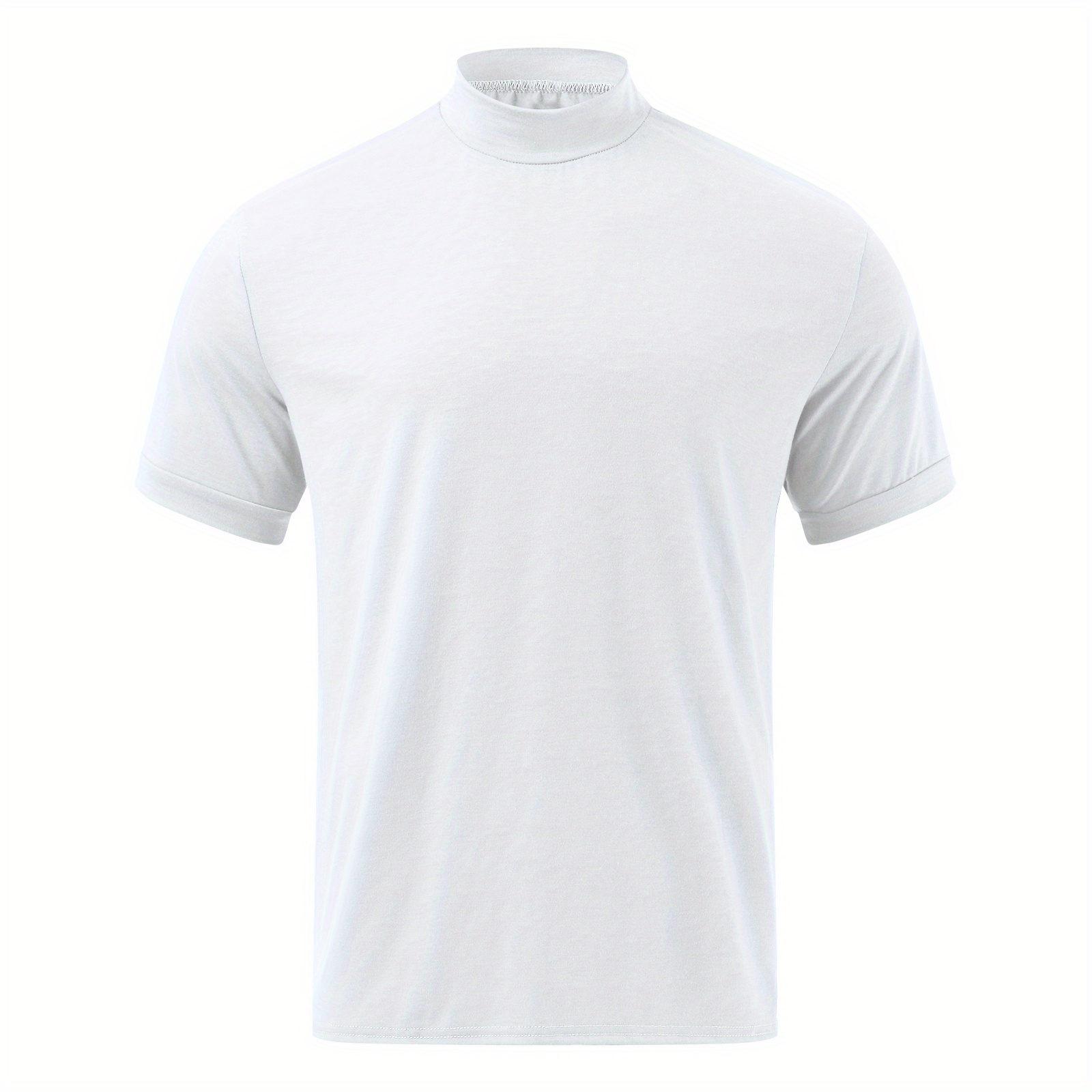 solid color mens short sleeve turtleneck stretch comfy t shirt summer streetwear details 9