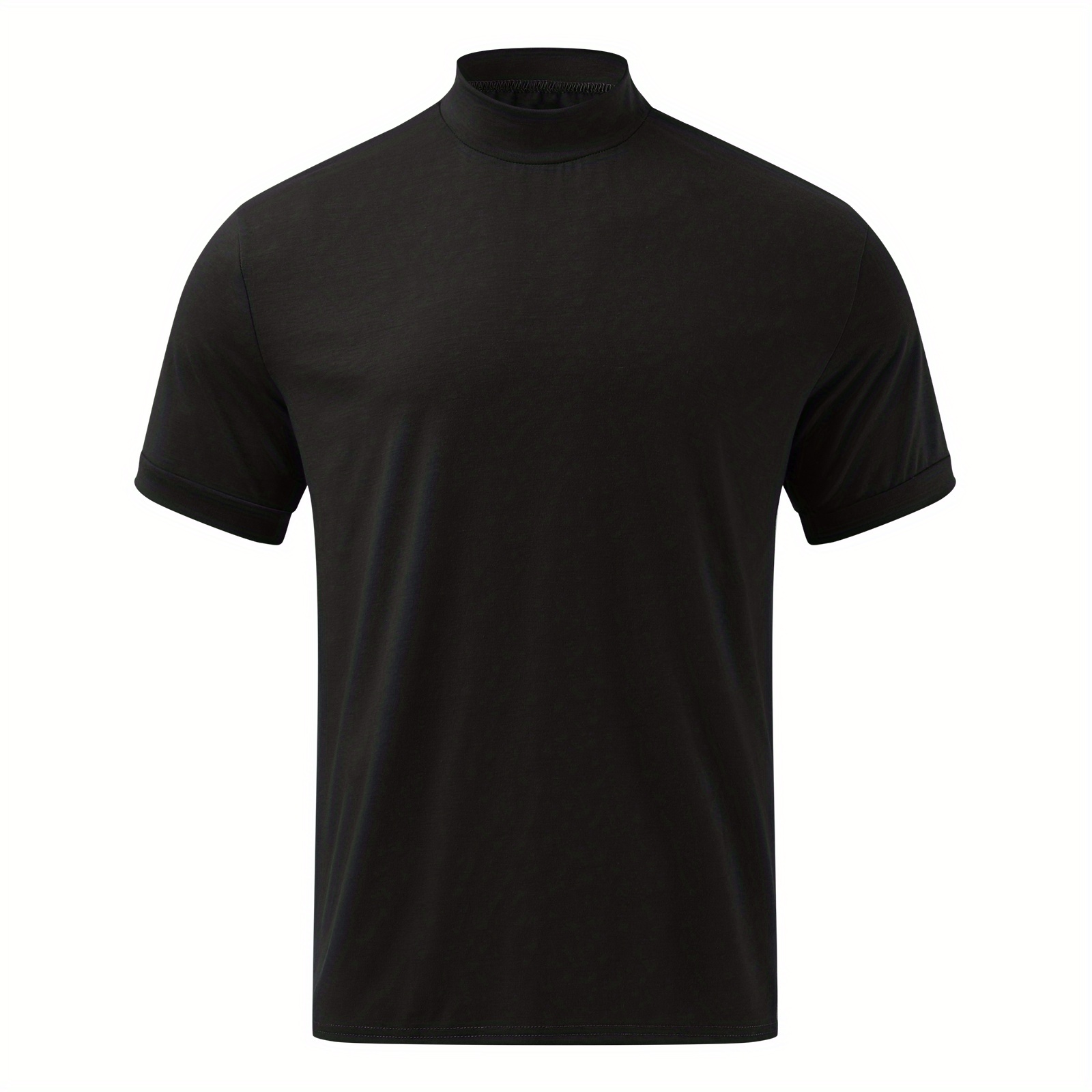 solid color mens short sleeve turtleneck stretch comfy t shirt summer streetwear details 11