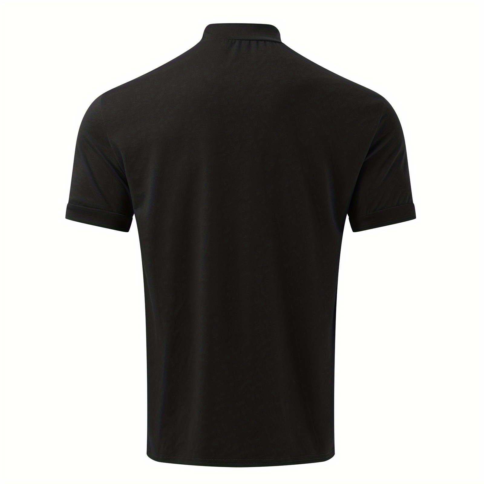 solid color mens short sleeve turtleneck stretch comfy t shirt summer streetwear details 12