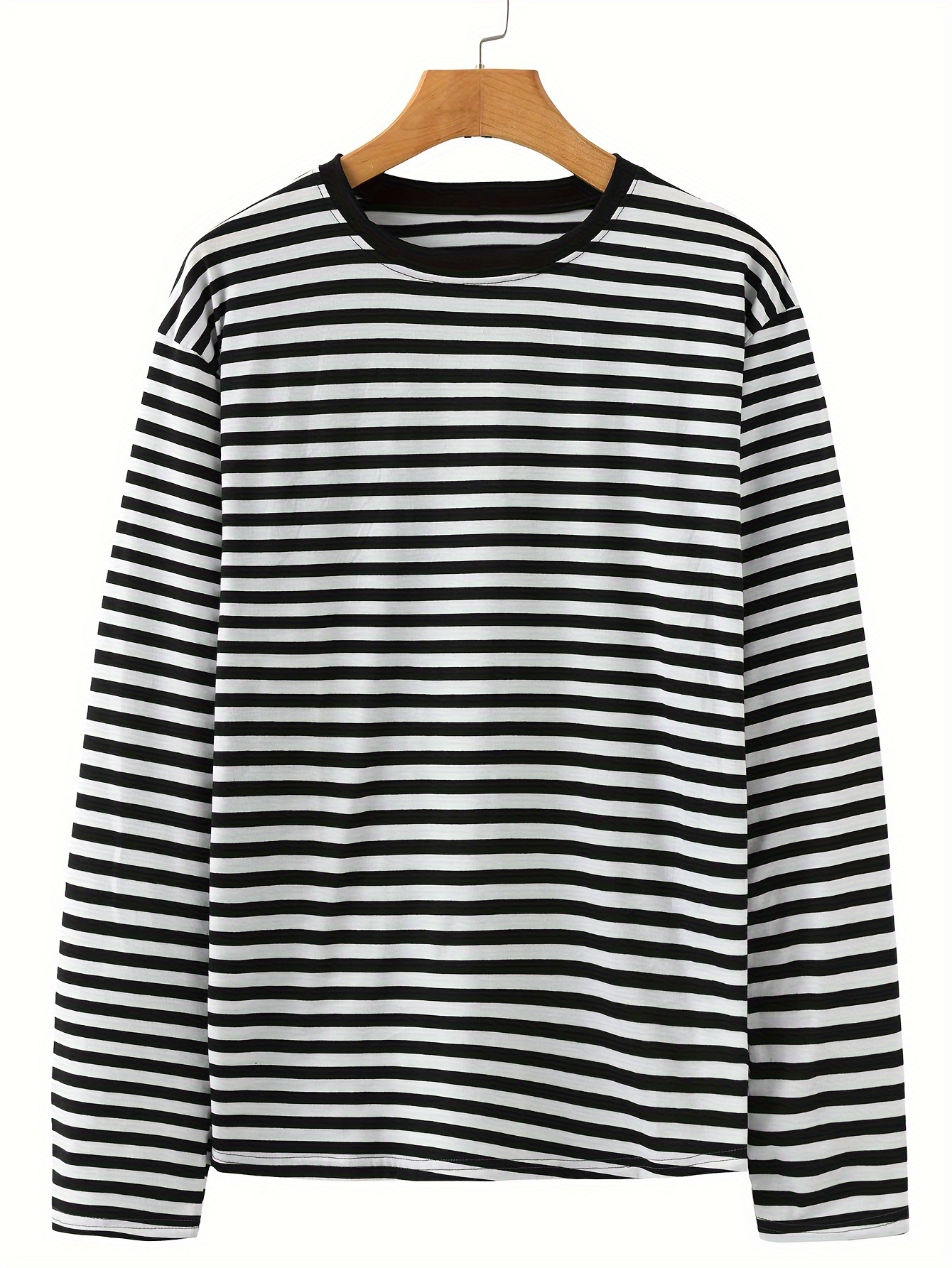 casual striped mens all match long sleeve crew neck t shirt for spring fall details 3