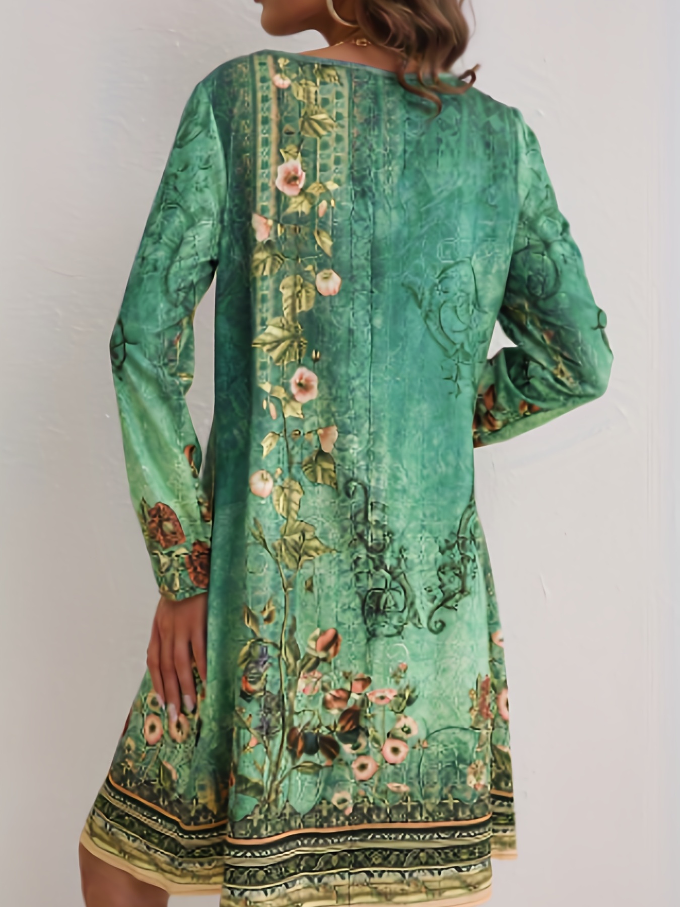 floral print v neck dress elegant long sleeve dress for spring summer womens clothing details 0
