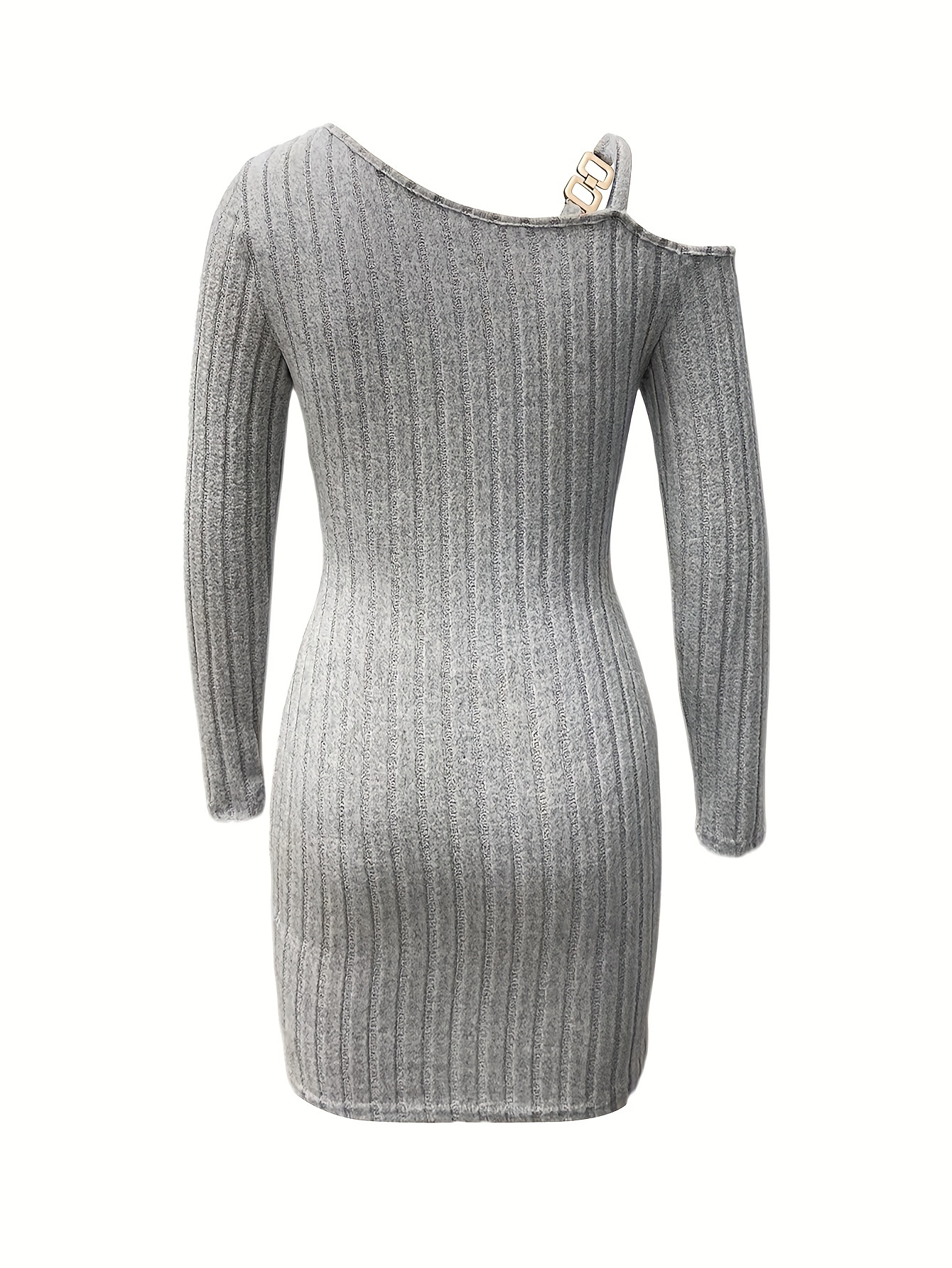 ribbed slanted shoulder dress party wear solid long sleeve mini dress womens clothing details 2