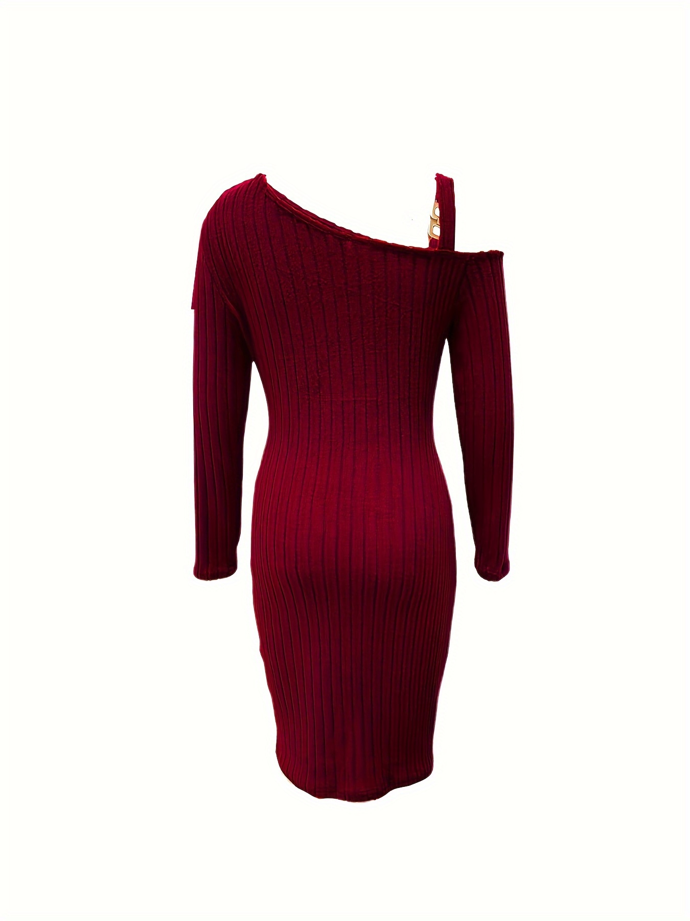 ribbed slanted shoulder dress party wear solid long sleeve mini dress womens clothing details 15