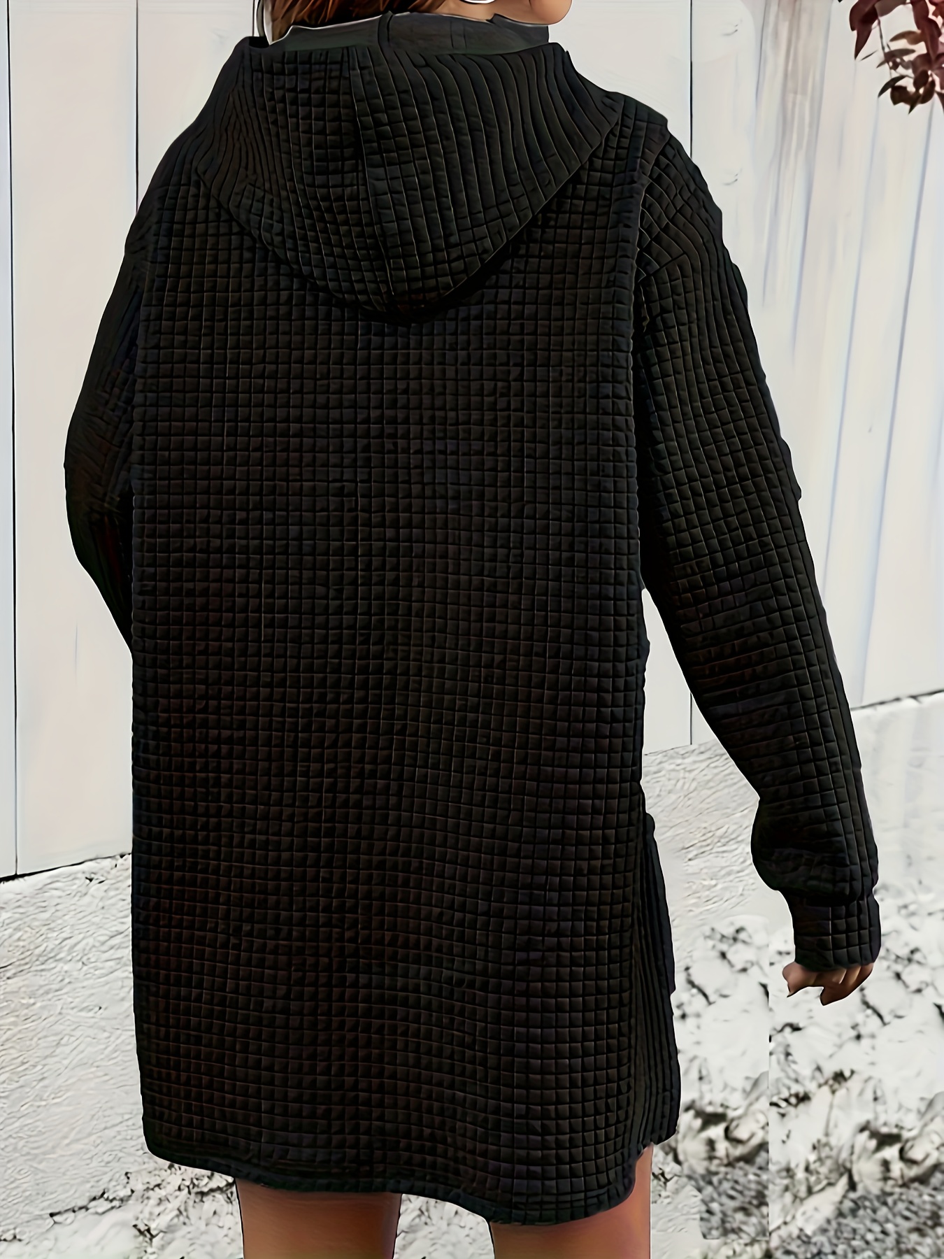 textured drawstring dress casual hooded long sleeve kangaroo pocket dress womens clothing details 1