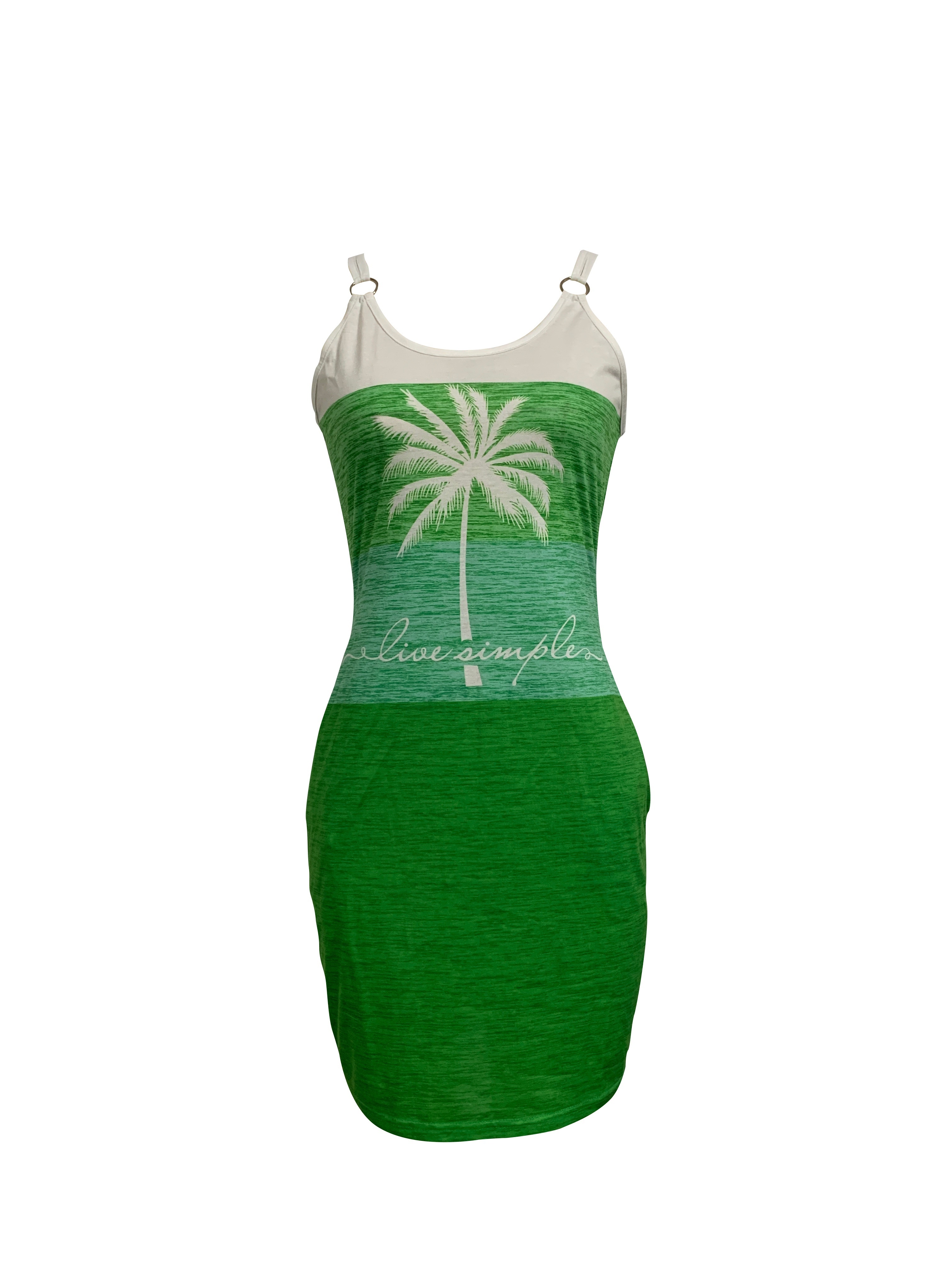 coconut tree print dress vacation ring linked sleeveless color block dress womens clothing details 10