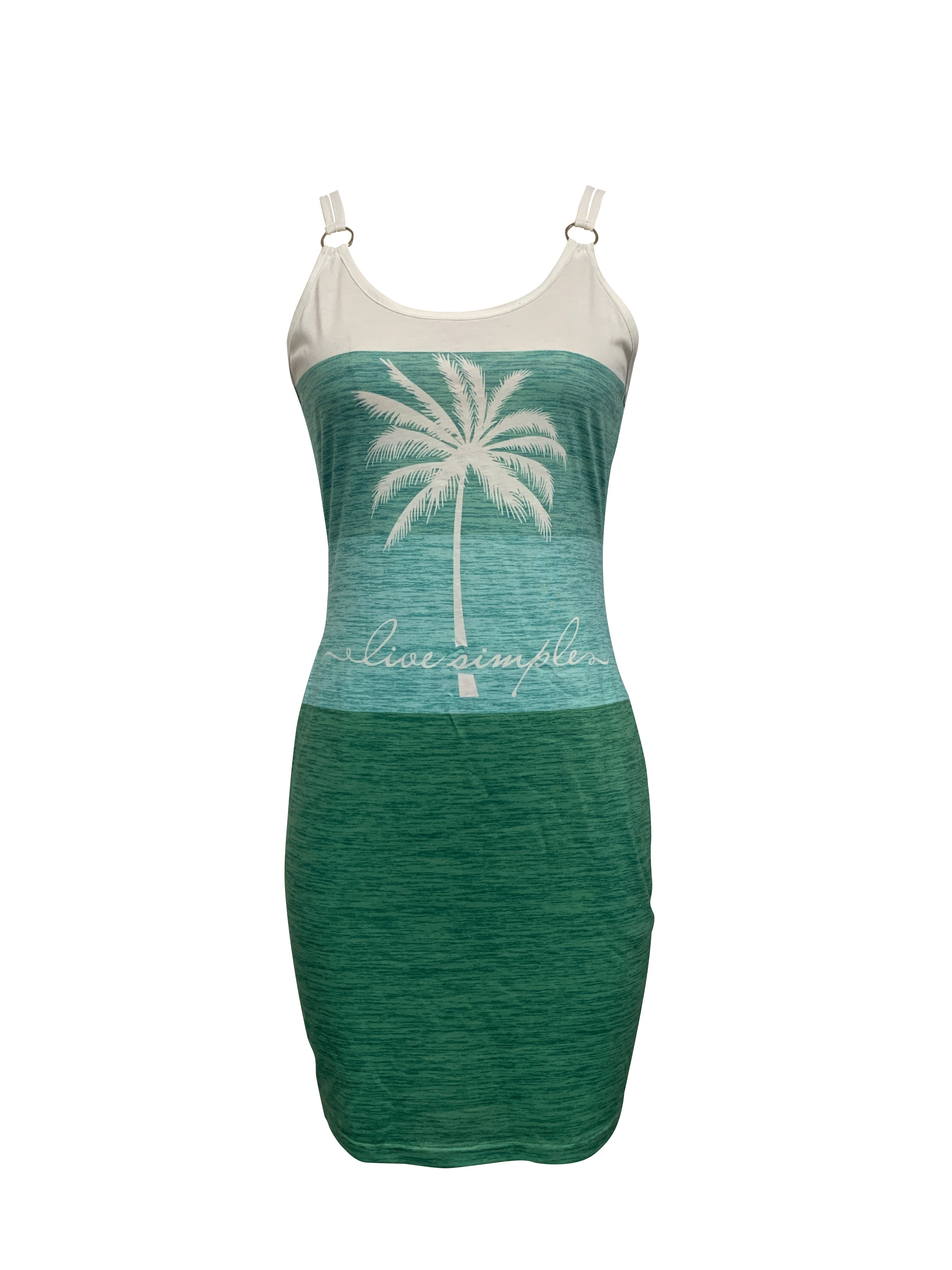 coconut tree print dress vacation ring linked sleeveless color block dress womens clothing details 14